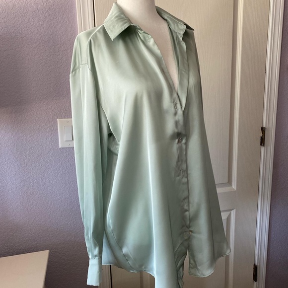 Zara Tops - Sage Green Silk Zara Button Up